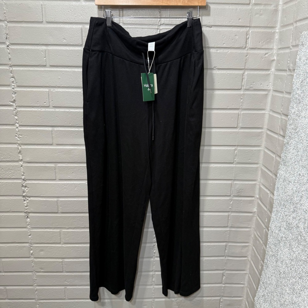 Halara Ribbed Knit Tummy Control Wide Leg Pants Pockets Black NWT XL Petite - Picture 7 of 16